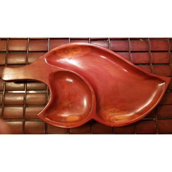 Vintage 1970s Wooden Monkey Pod Leaf Serving Tray 14.5"x7.5"x1.5" - Picture 2 of 6